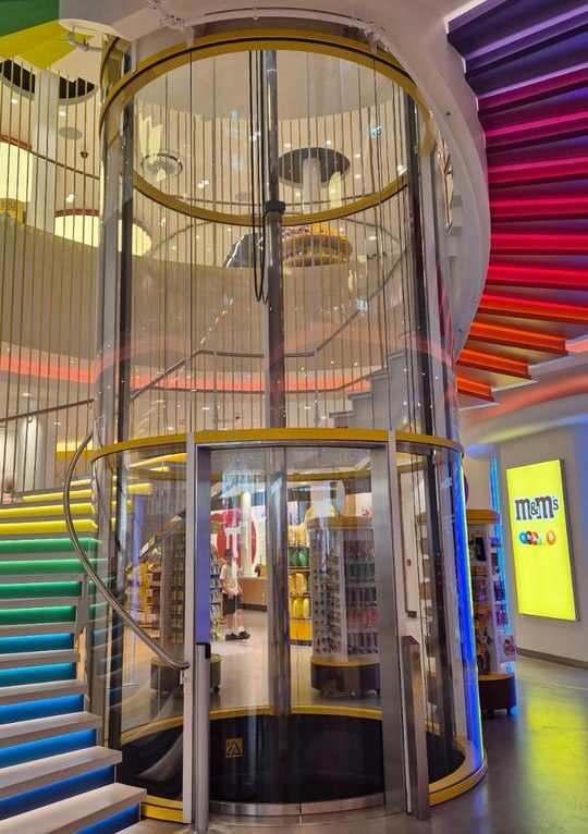 The colorful stairs in the M&M store in Berlin